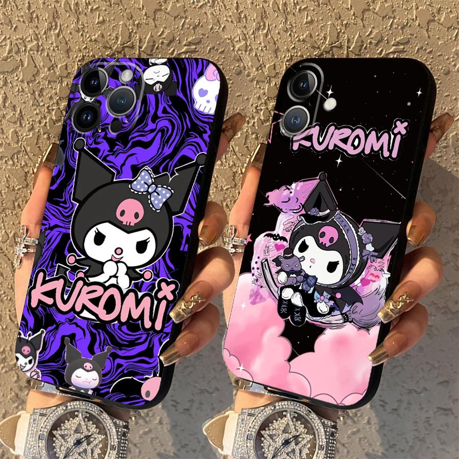 Милый чехол Sanrio Kuromi для iPhone XR 17Air 7 8 13 12 11 17 Pro Max 15 16 14 Plus XS Max Черный Мягкий чехол для телефона