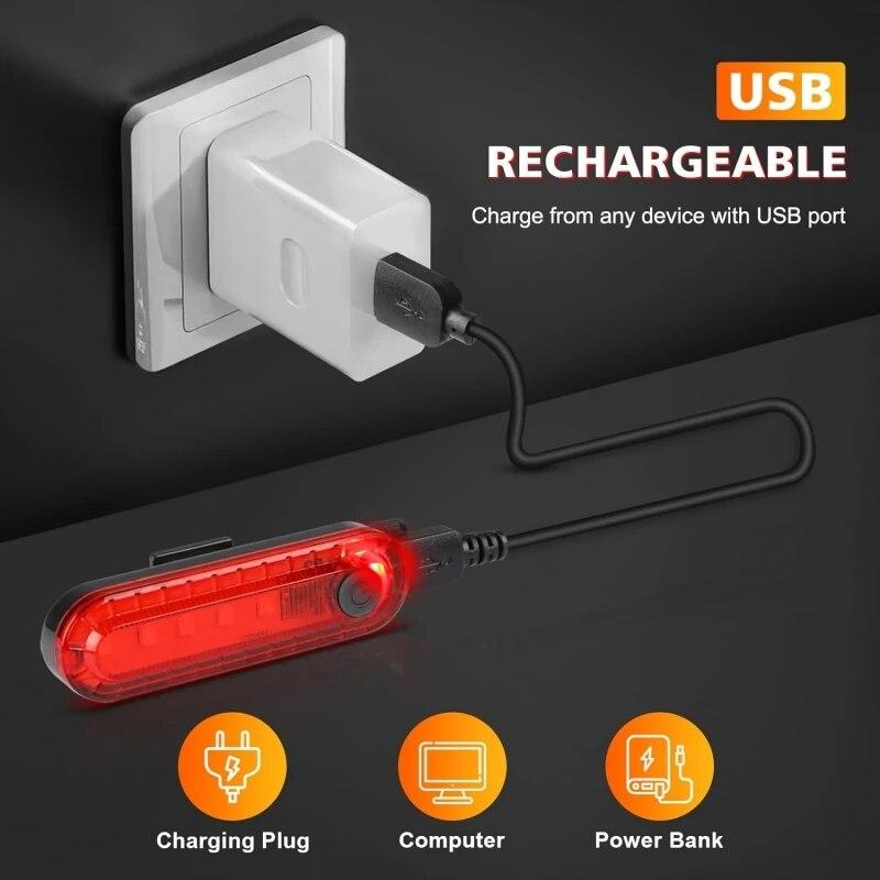 Светодиодный задний фонарь для велосипеда с USB-зарядкой, яркий, для безопасности при езде по дороге и в горах, 4 режима свечения