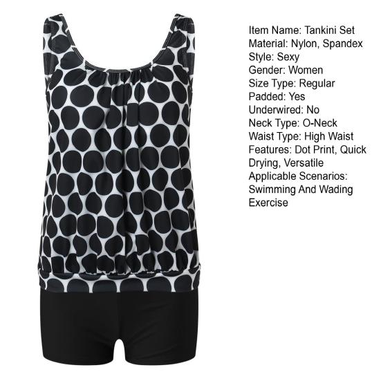 Комплект из 2 предметов: летний танкини, топ без рукавов с круглым вырезом, эластичная резинка на талии, плавки, купальник с круглым принтом