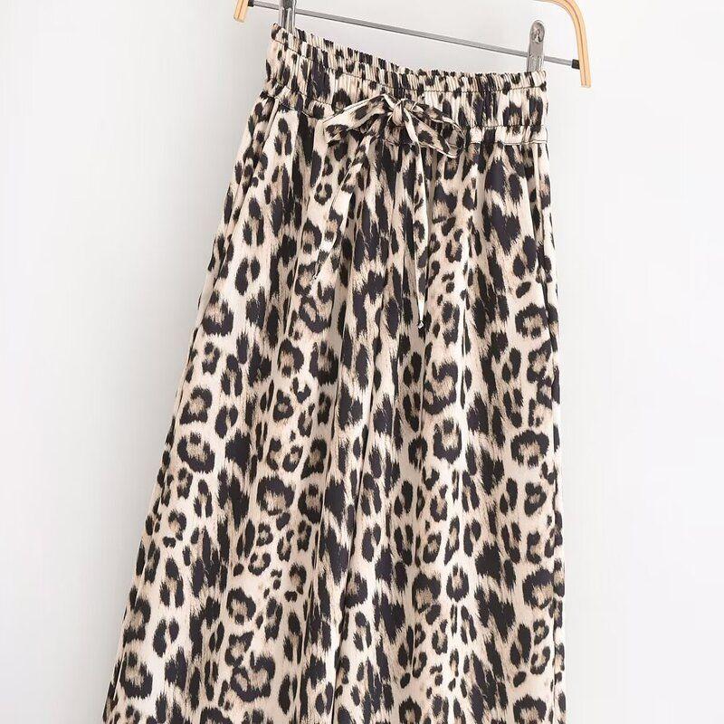 Fashion Wind 2024 Summer New Arrival Female Slim Looking Easiest for Match Linen Blend Animal Print Loose Pants 8018403