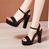 Ankle Strap Square High Heels Women Summer  Roman Sliver Gold Sandals Large Size Thick Platform Shoes For Female A0027