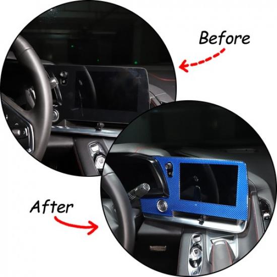 Blue Carbon Fiber Navigation Screen Panel Sticker Trim For Corvette C8 -25