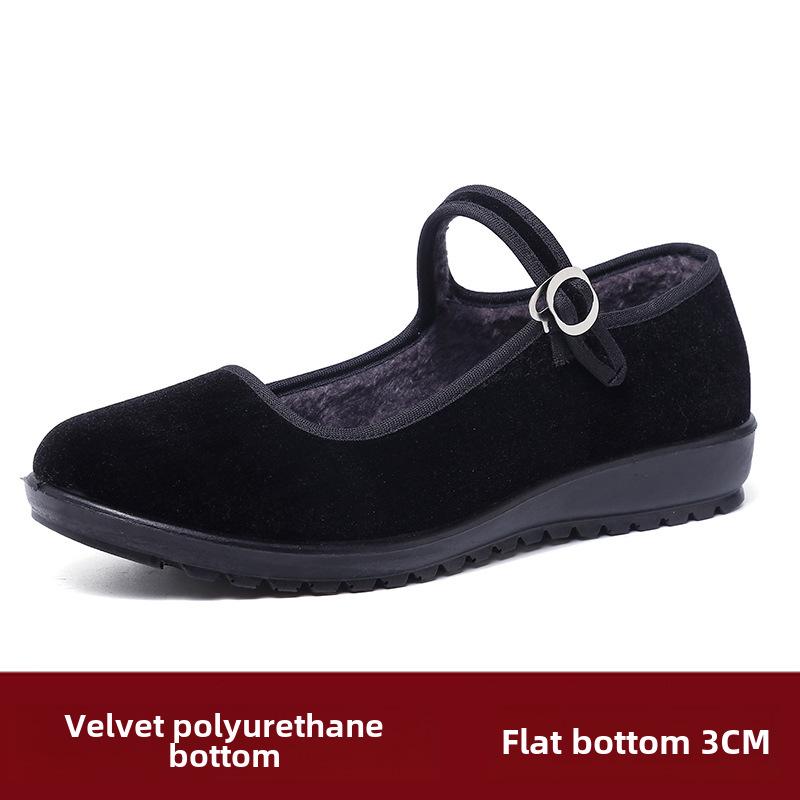 Женские черные матерчатые туфли: Стиль «Старый Пекин», плоская толстая подошва, подходит для людей среднего и пожилого возраста, идеально подходит для гостиничного этикета и танцев.