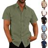 Мужская льняная повседневная рубашка с короткими рукавами без воротника с воротником-стойкой, летний топ