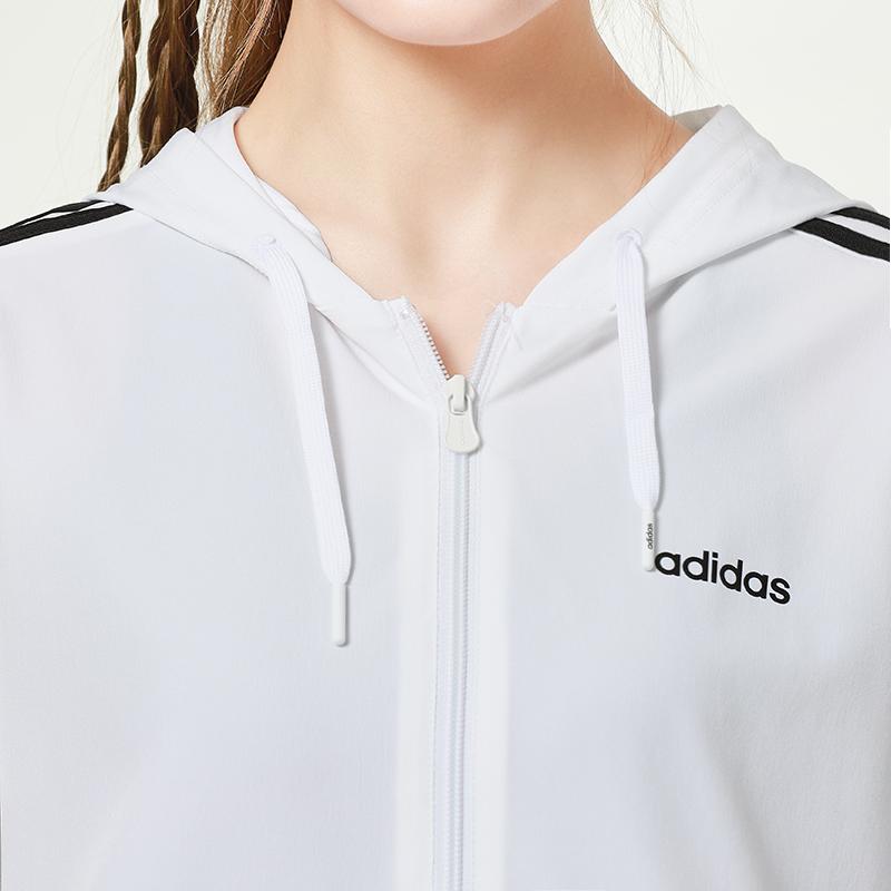 Adidas Neo Training Sports Полосатая свободная куртка с капюшоном Женские куртки Белые H36745