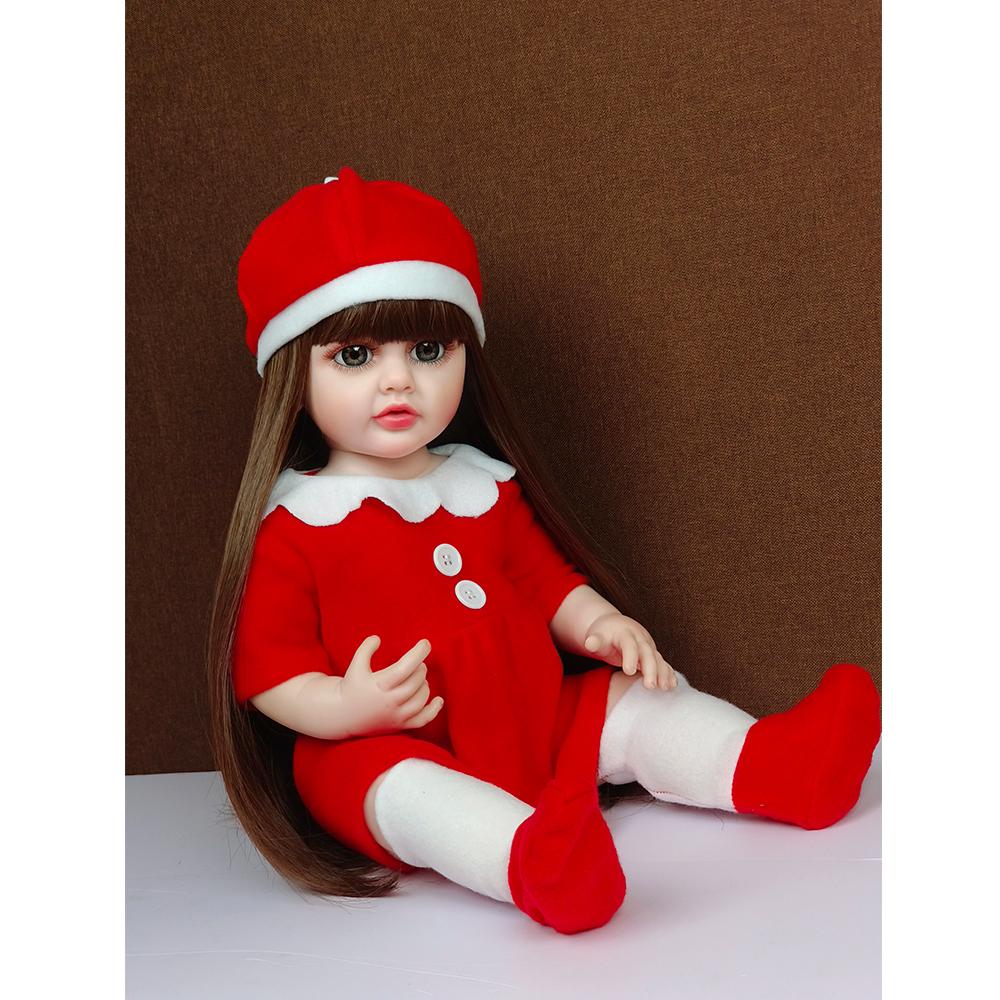 55 см Рождественская кукла реборн, полностью виниловое красное платье Happy Dolls, рождественское украшение, игрушка