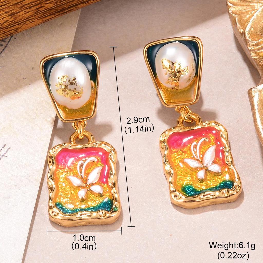 Серьги-бабочки из бирюзового жемчуга: Серия градиентной масляной живописи с кисточками для женщин