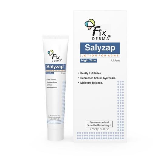 Лосьон Fixderma Salyzap Night time с салициловой кислотой помогает поддерживать баланс влаги, от шрамов от угревой сыпи, прыщей, очищает поры и для кожи, склонной к акне, 20 мл