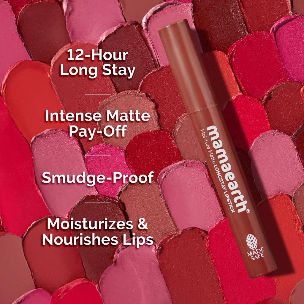 Mamaearth Moisture Matte Longstay Lipstick 2g Peach Nude for 12 Hour Smooth Lip Color