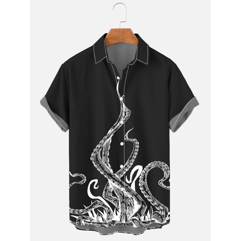 Модные летние рубашки с принтом черепахи Гавайские рубашки на пуговицах Мужские летние пляжные рубашки с коротким рукавом Повседневные мужские рубашки с лацканами