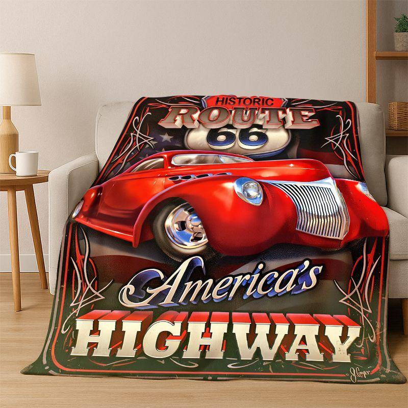 Retro Route America Mother Road Sign Flannel Blanket Soft Warm Throw Blanket for Bedroom Living Room Bed Travel Camping Picnic