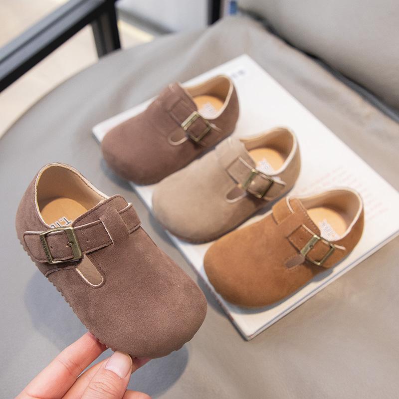 Kids Fashion Boys Casual Shoes Round-toe Buckle Soft Breatheable T-Strap Cute Children Girls Flats Solid Color Drop Shipping PU