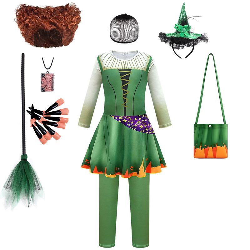 Sanderson Sisters Witch Costume for Girls Halloween Cosplay Hocus Pocus Masquerade Children Clothing Carnival Party Kids Clothes