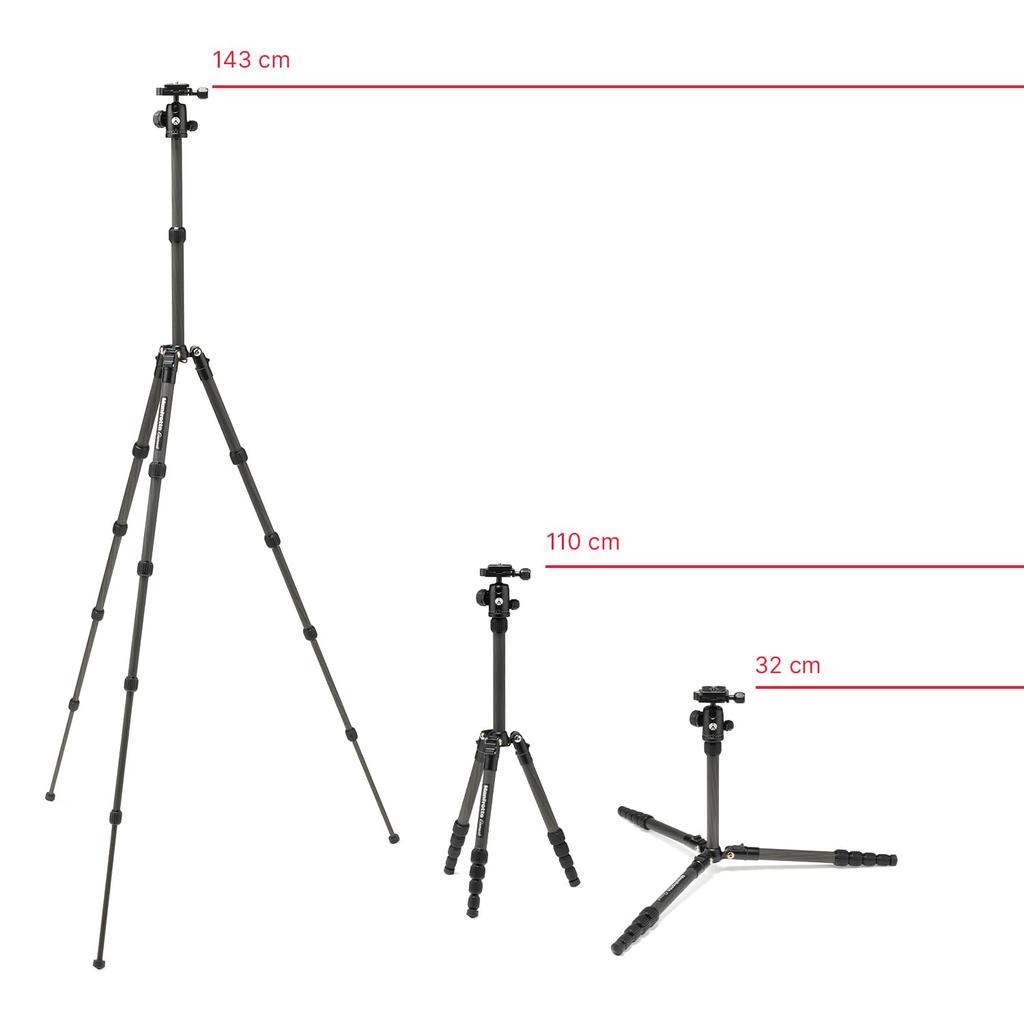 Manfrotto Element Tripod, Small, Black Carbon Fiber, 6kg Load Capacity, 5 Sections, 3-Stage Leg Angle Adjustment, Compact, Lightweight, Carrying Case