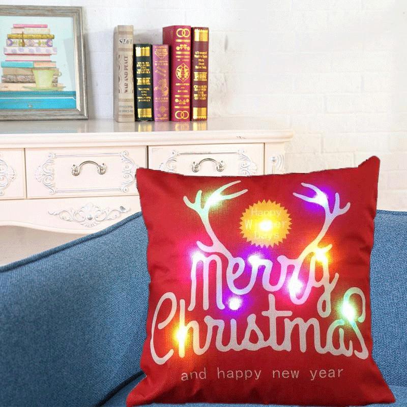 Elegant Cotton Linen Pillow Cover With Led Lights For Charming Christmas Decor