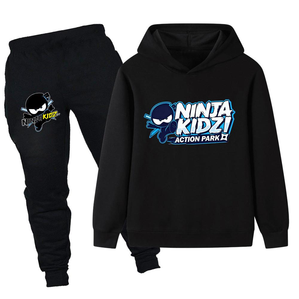 PB1174 Детские Мальчики Девочки NINJA KIDZ С принтом Длинный рукав Худи Брюки Верх Штаны Комплекты одежды