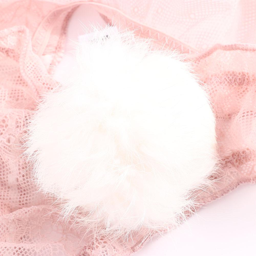 Transparent Plush Ball Low Waist Rabbit Tail Thong Panties Lace G-string