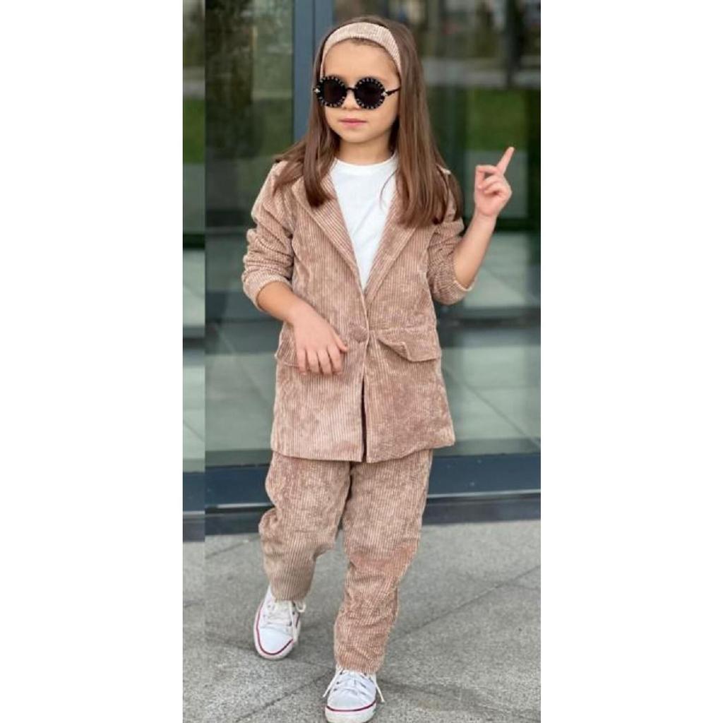Girls' Velvet Cool Elegant 3 Piece Jacket Set 9068 Mink