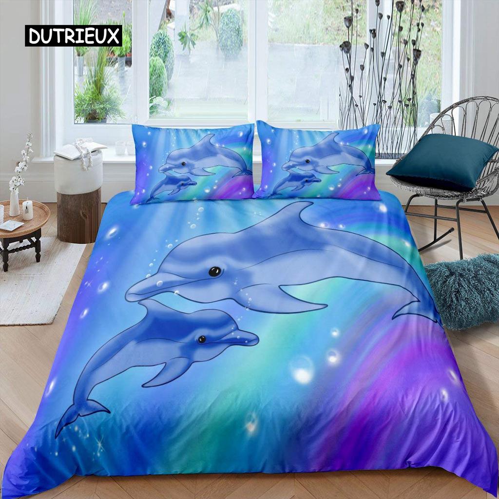 3D дельфин в синем море Queen King Size комплекты постельного белья Animal Single Quilt Duvet Cover Set Детская кровать для взрослых Полиэстеровое постельное белье