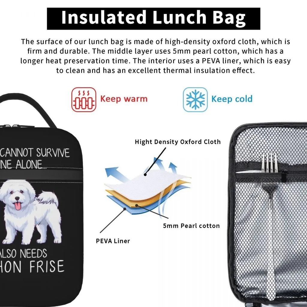 Термоизолированные сумки для обеда Bichon Frise And Wine Funny Dog, портативная сумка для ланча Pet Puppy Lover, для хранения еды в школе