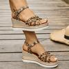 Fashion Women Shoes Wedge Heel Leopard Print Sandals Women Fashion Crystal Thick Bottom Shoes Cross Band Platform Sandle Sandalias Mujer
