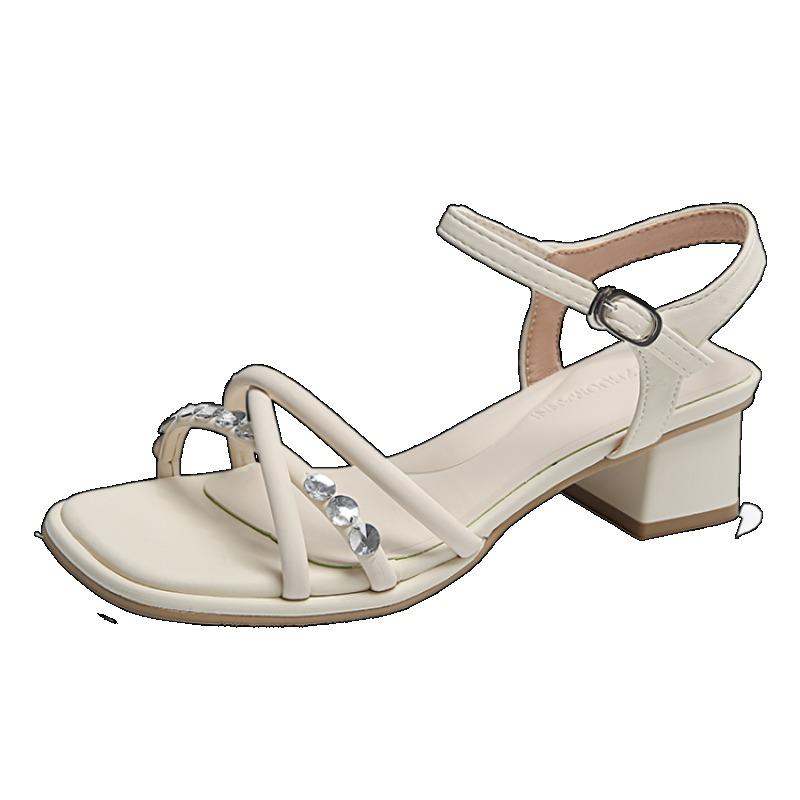 Модные ремешки Женские туфли на каблуке Сандалии Пряжка Серебристый Однотонный Летняя обувь для женщин Летние сексуальные туфли для вечеринок