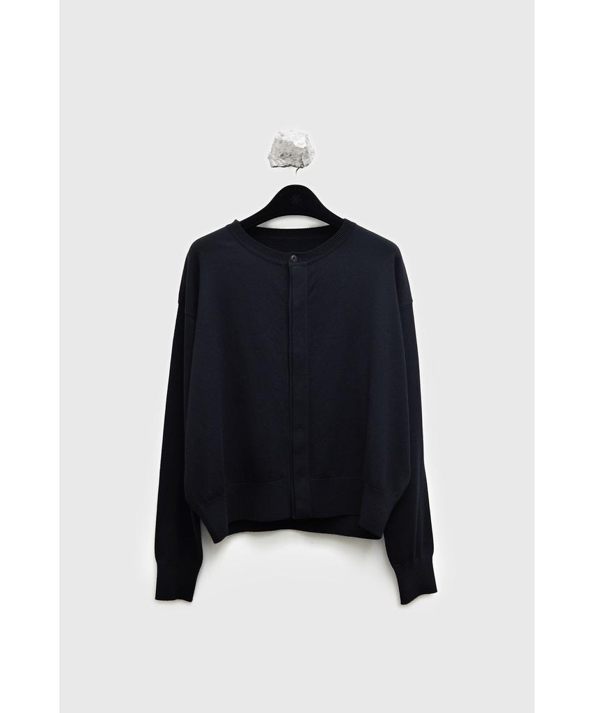 YOUTH Hidden Button Round Neck Cardigan - Black