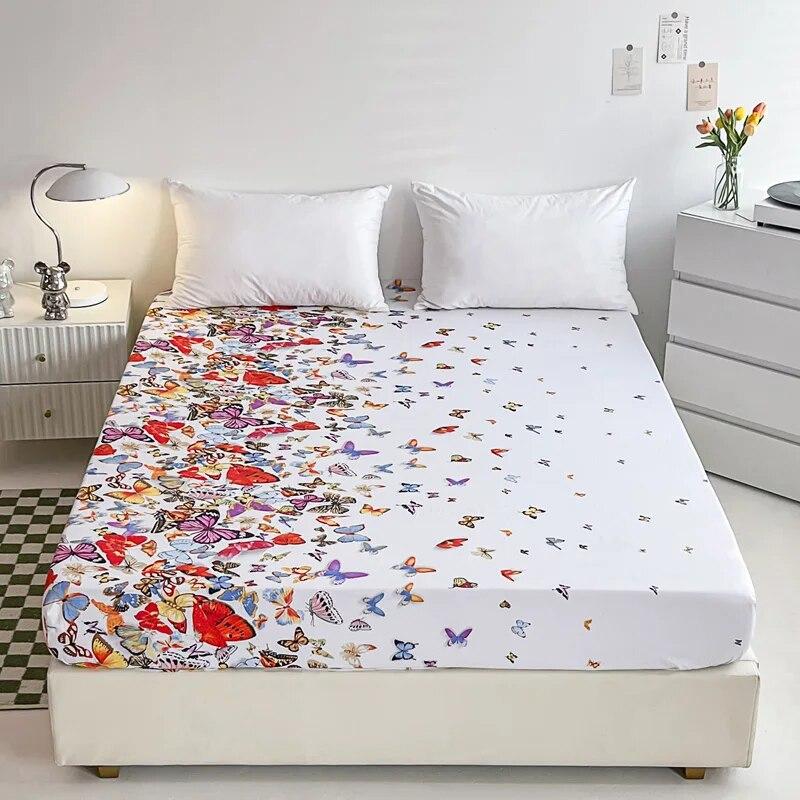 European Style Floral Pattern,100% Cotton,Bed Sheet With Elastic Band160x200,No Pillowcase,Soft Breathable,133x72 Fabric