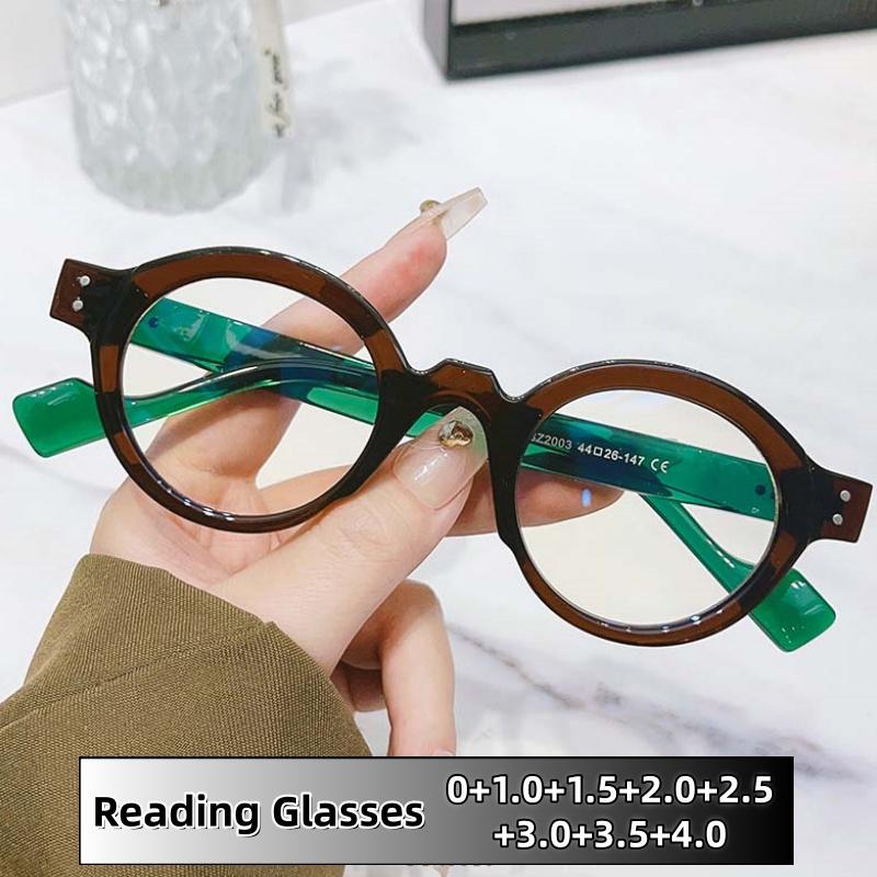Unisex Vintage Small Round Frame Reading Eyewear Blue Light Blocking Presbyopia Glasses Fashion Multi-Colored Eyewear Legs