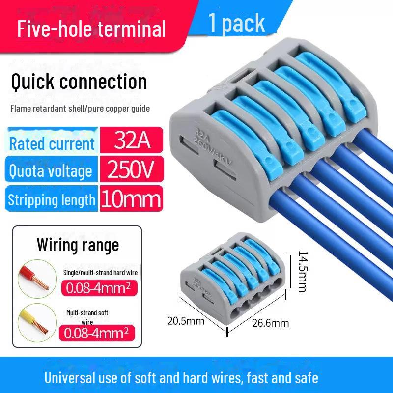 Быстроразъемный терминал PCT SPL-12345: 2-позиционный многофункциональный электрический соединитель для проводов 4 калибра, 2 входа, 2 выхода