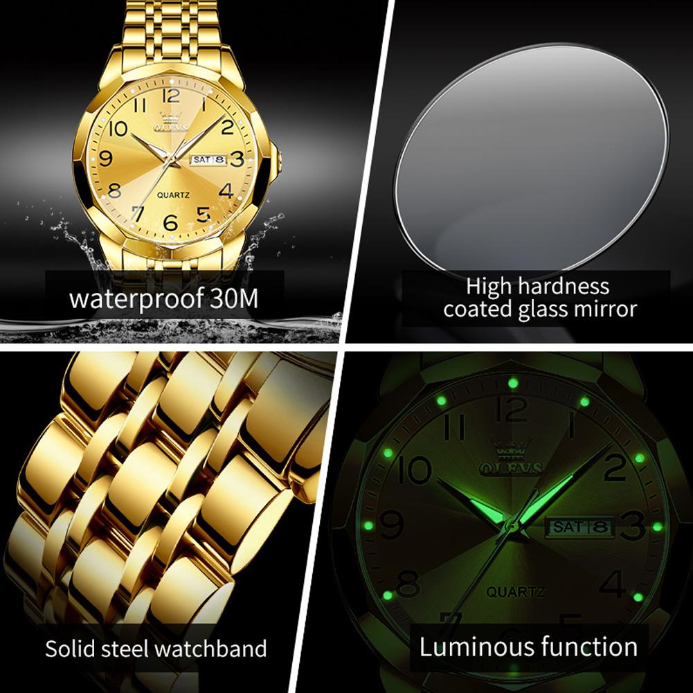 OLEVS Luxury Gold Steel Man Watch High Quality Date Waterproof Luminous Men's Wristwatch Men Quartz Watches