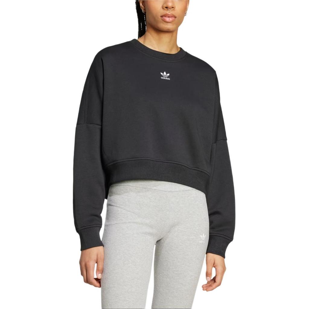 Adidas Originals Essential Crew Logo Print Round Neck Pullover Sports Short Long Sleeve Sweatshirt Women sweatshirt Black IW0953