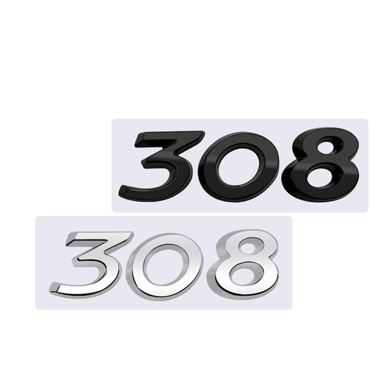 SQOB1 3D Glossy Black Chrome Silver Metal Logo Emblem Badge Decal Car Sticker for Peugeot 308 Car Accessories