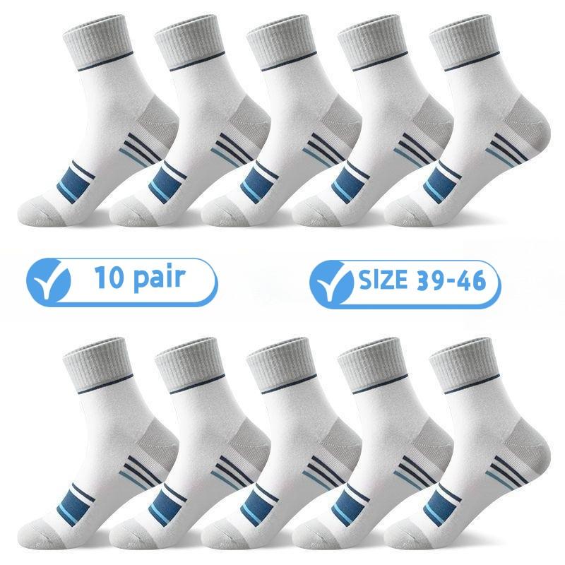 10 пар женских и мужских носков из чистого хлопка, модные повседневные полосатые износостойкие дышащие спортивные носки, деловые носки большого размера для мужчин