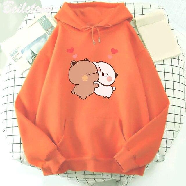 Кавайная толстовка с капюшоном, медведем, пандой, мультяшным принтом Бубу Дуду, свитшот большого размера для девочек, весна/осень, голубые топы с карманами и длинными рукавами