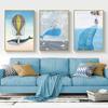 Nordic Whale Ship Sea Canvas Painting and Prints Blue Watercolor Marine Animals Posters Wall Art Picture Children's Room Decor