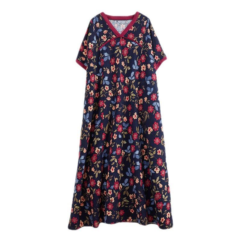 Летнее хлопковое льняное платье свободного покроя в стиле ретро с V-образным вырезом и короткими рукавами, утягивающее средней длины для женщин, платья