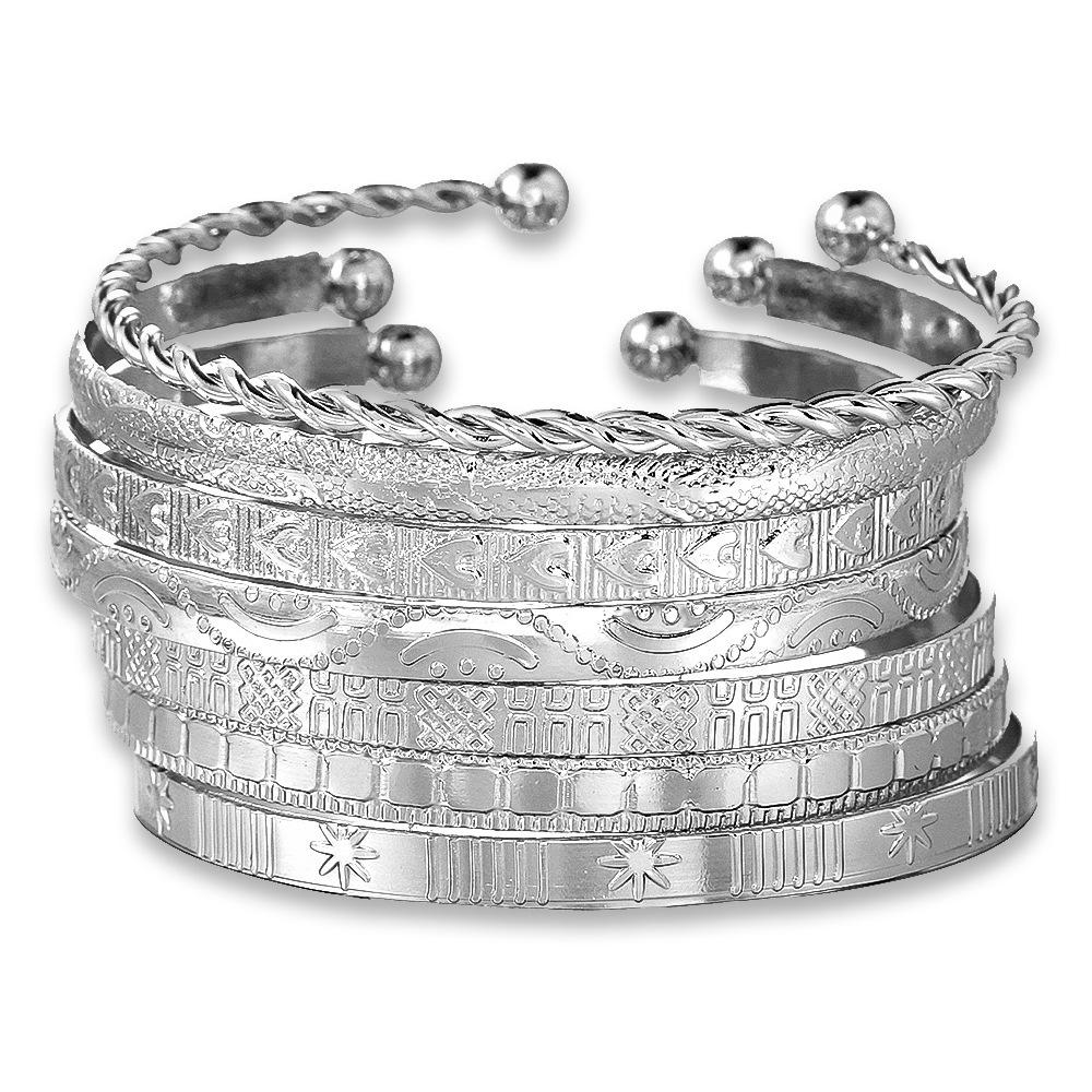 Винтажный хип-хоп индийский сферический браслет-манжета набор из 9 штабелируемых браслетов