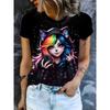 2025 Fashion Black Anime 3D Print Women T-Shirts Summer Little Girl Graphic Crew Neck Short Sleeve Top Harajuku Woman Clothes
