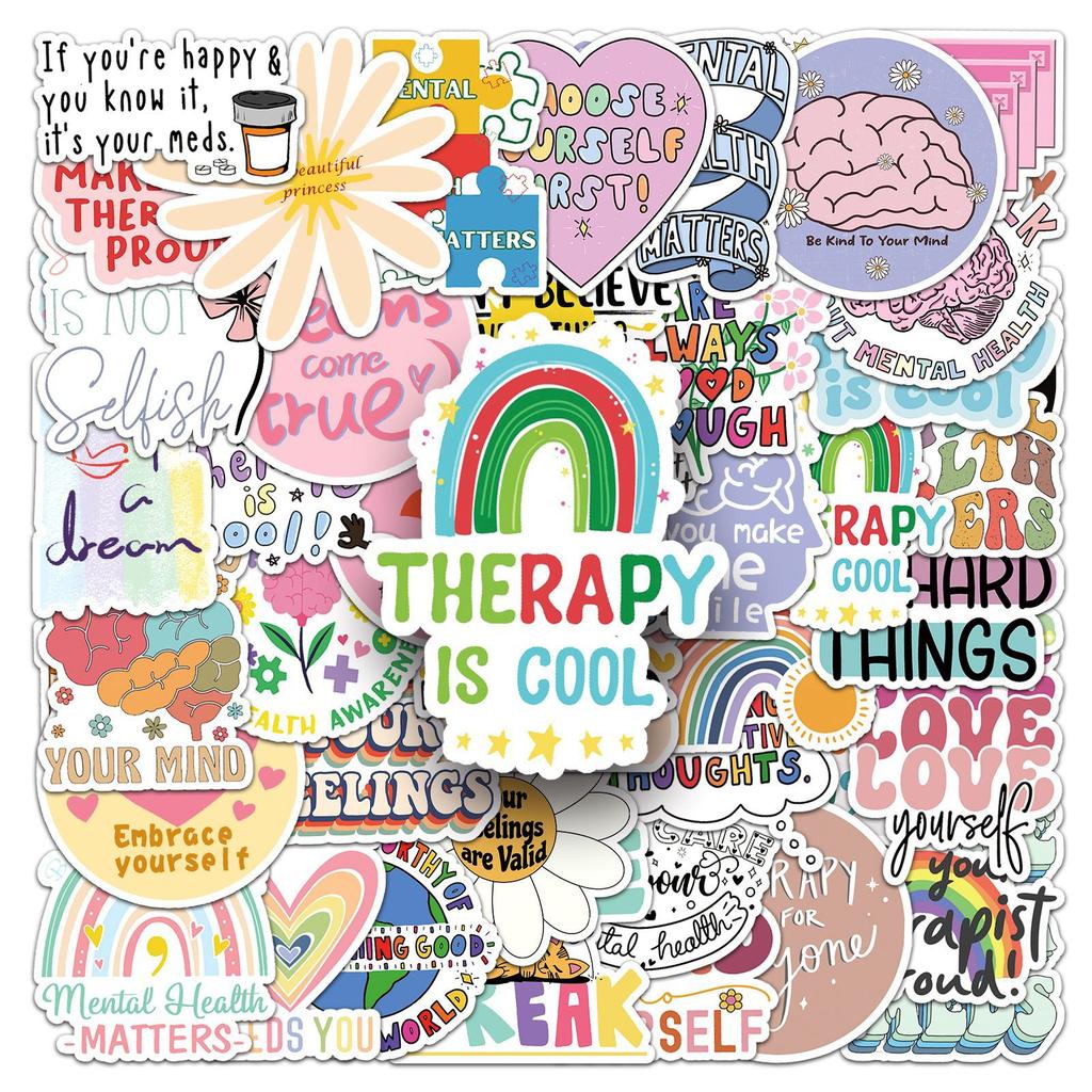 50 Mental Health Graffiti Stickers Personal Depression English Slogan Decorative Water Cup Mobile Case Stickers