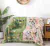 Junwell 100% Cotton Muslin Plaid Sofa Cover Green Blanket Gauze Bed Chic Tassel Multifunction Travel Breathable Throw Blanket