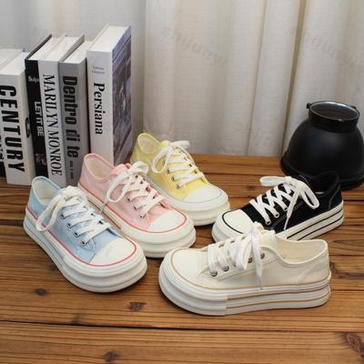 Модные женские парусиновые кроссовки Осень Толстая подошва Повседневная спортивная обувь Удобные Нескользящие Модные Кроссовки на платформе со шнуровкой и круглым носком