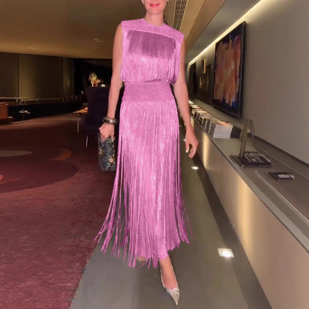 Женское элегантное платье с бахромой, вечернее платье без рукавов