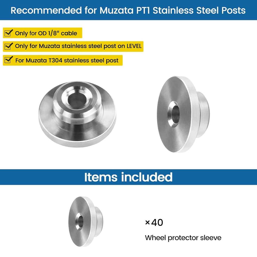 Muzata 40 Pack 1/8" Level Wheel Cable Railing Grommets ONLY for Level 1/8" Wire Rope T316 Stainless Steel Protector Sleeves Deck Cable Railing