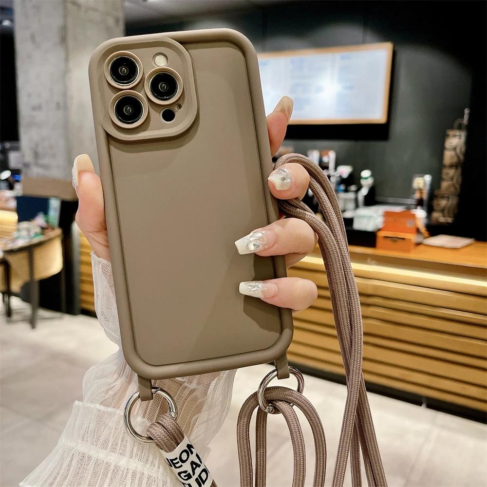 INS милый чехол через плечо с двойным шнурком для защиты объектива матовый силиконовый чехол для iPhone 15 14 13 12 11 Pro Max 14 15 Plus XS MAX XR X 8 7 Plus SE2 чехол