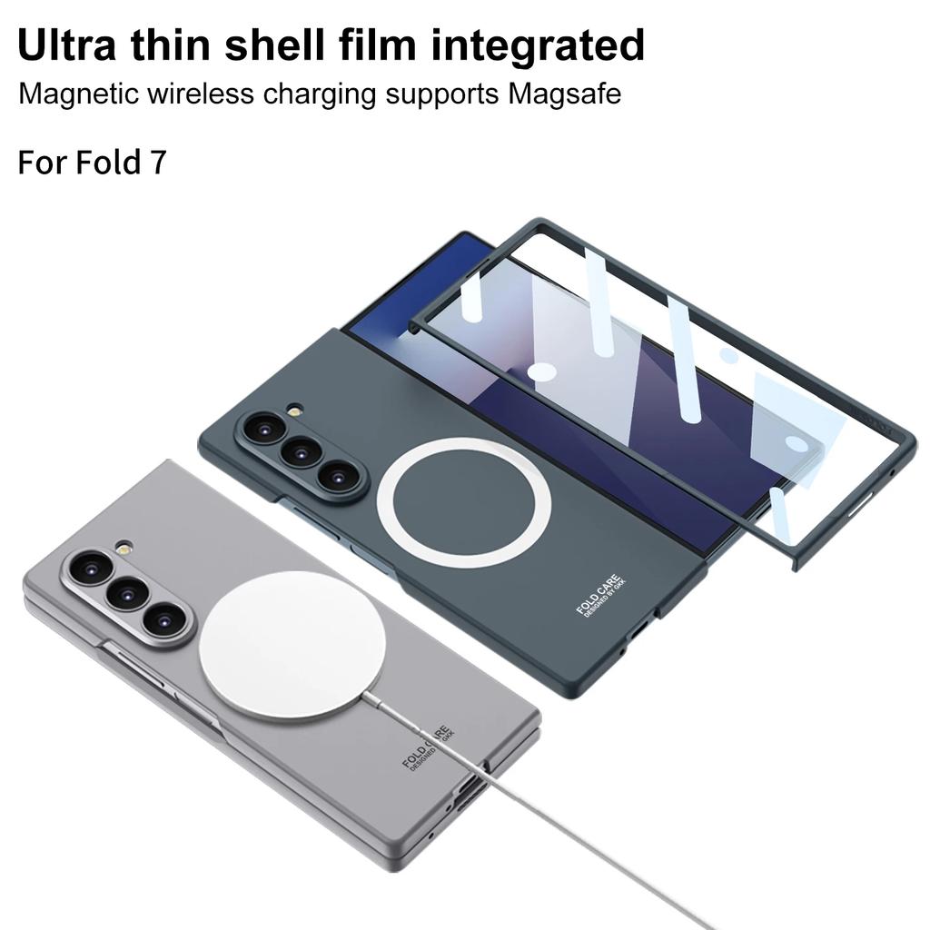 Magnetic Wireless Charging with Tempered Film Phone Case for Samsung Galaxy Z Fold 7 6 Fold7 Fold6 Protective Shockproof Cover