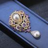 Charming Violet Pearl Pendant Brooch with Rhinestone for Evening Gown Accessory