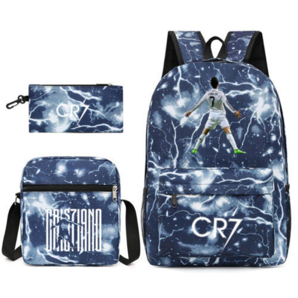 CR7C Рюкзак Luo Спортивная периферия Рюкзак с принтом Детский студенческий школьный рюкзак Наплечная сумка Пенал Набор из трех предметов
