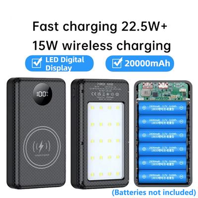Корпус Power Bank на 6*18650 20000 мАч, Быстрая зарядка 22,5 Вт, Беспроводная зарядка 15 Вт, Корпус мобильного power bank, Держатель для аккумуляторов для телефона
