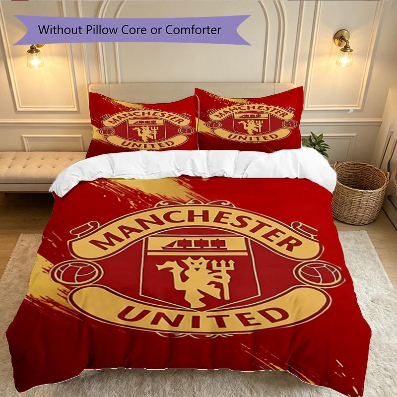 3pcs Manchester United Manchester City Bedding Set for All Season Use, Cozy Printed Bedclothes Suitable For Bedroom Ideal Birthday Gift for Family